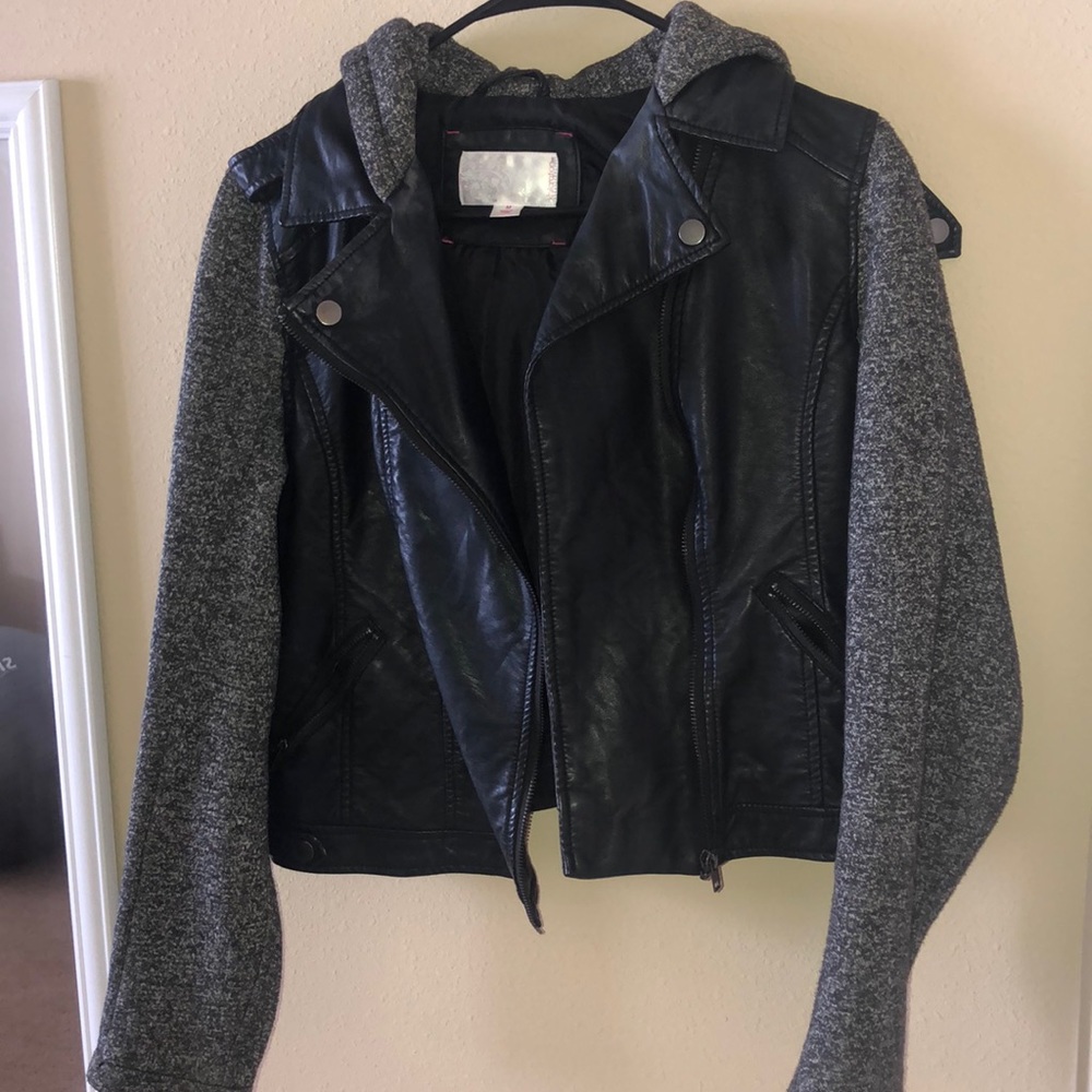 Leather jacket with hood